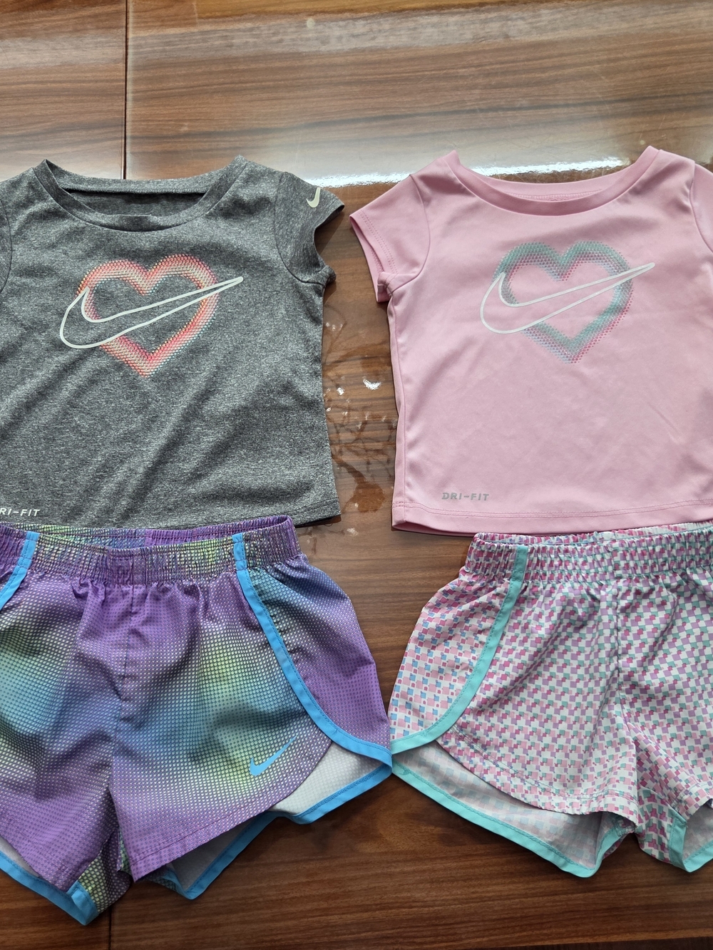 Nike Girls' Dri-FIT Heart Short Sleeve Top & Shorts Set - Pink & Gray 18 Months